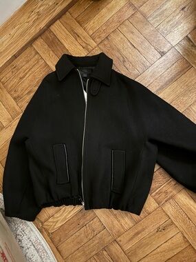 Zara Black Contrast Collar Wool Ballon Bomber Jacket NWT